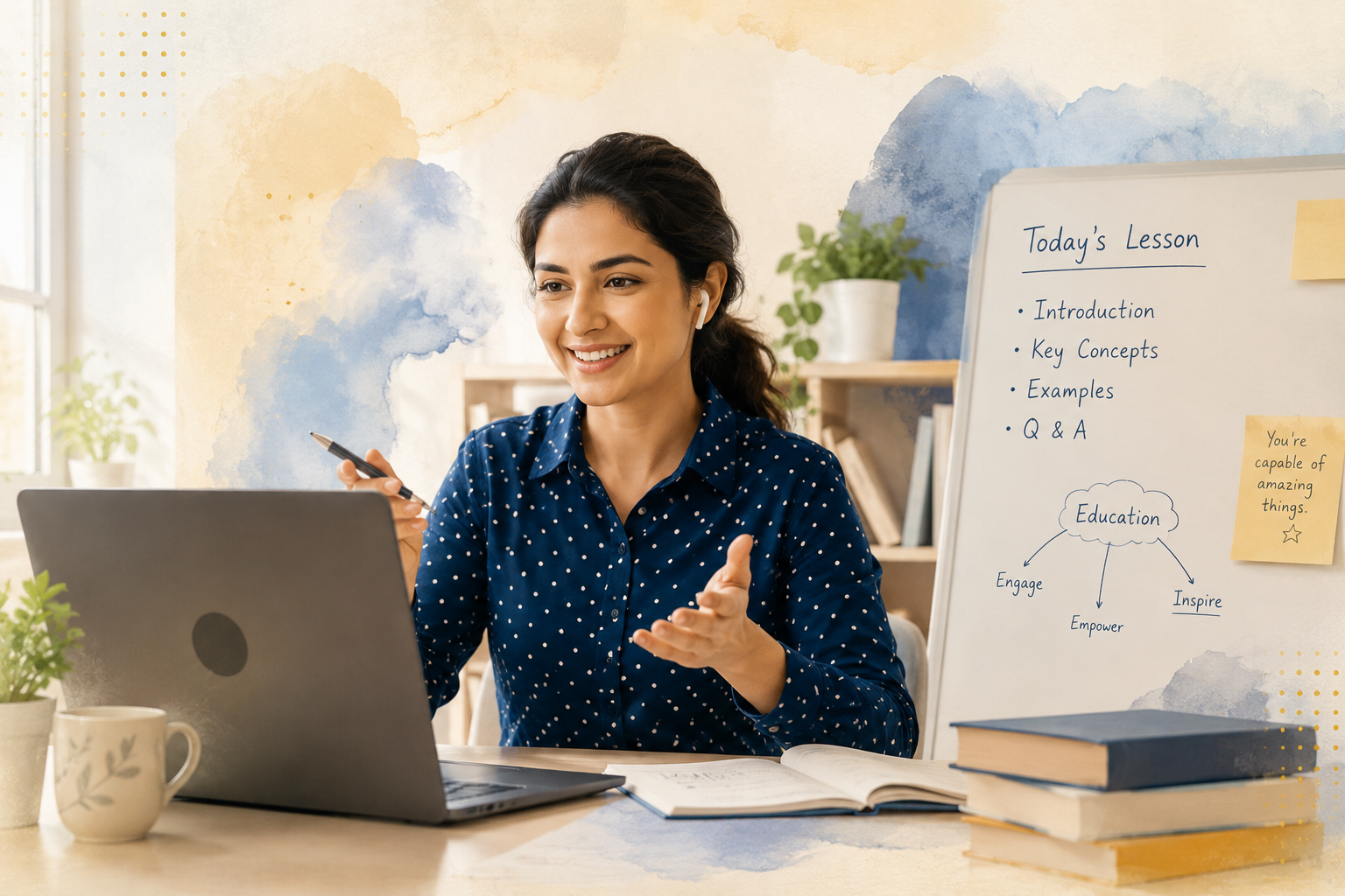 Teacher teaching online confidently